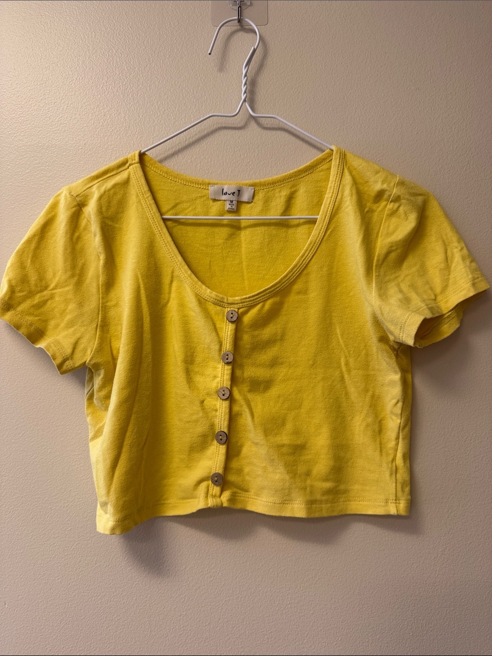 Love Yellow Button-Down Scoop Neck Crop Top
